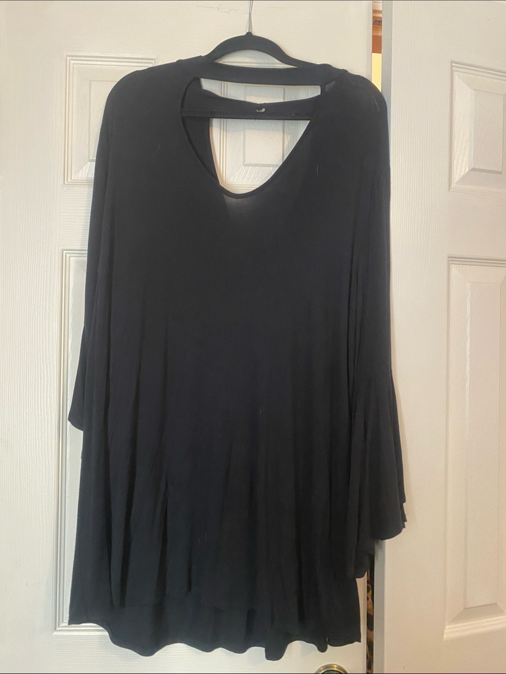 Black Flowing Tunic Top with Cutout